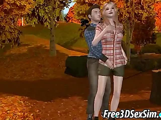 Foxy 3D cartoon blonde getting fucked in rub-down the woods